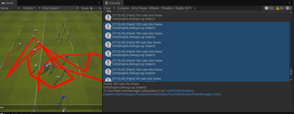 Baseline build with developer console showing up to 100 paint calls per frame