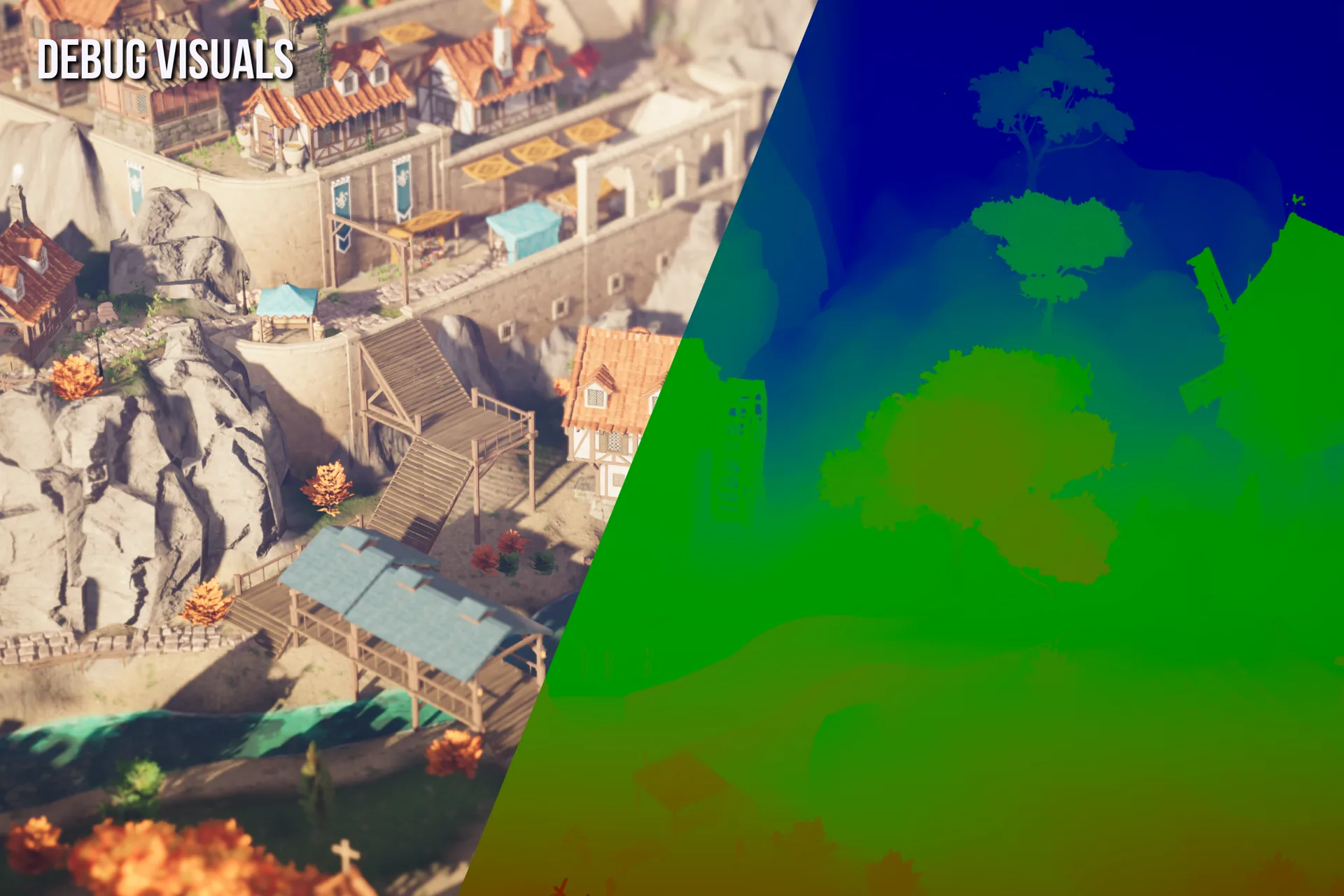 Debug visualization showing focus zone color overlay